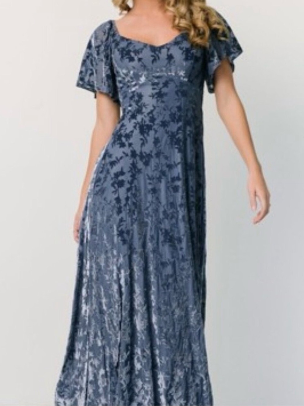 Baltic Born Slate Blue Velvet Floral Maxi Dress